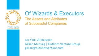 Of Wizards & Executors
The Assets and Attributes
of Successful Companies
For YTILI 2018 Berlin
Gillian Muessig | Outlines Venture Group
gillian@outlinesventure.com
 