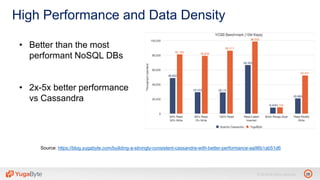 28© 2018 All rights reserved.
High Performance and Data Density
Source: https://blog.yugabyte.com/building-a-strongly-consistent-cassandra-with-better-performance-aa96b1ab51d6
• Better than the most
performant NoSQL DBs
• 2x-5x better performance
vs Cassandra
 