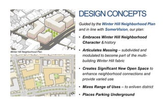 DESIGNCONCEPTS
Guided by the Winter Hill Neighborhood Plan
and in line with SomerVision, our plan:
• Embraces Winter Hill ...