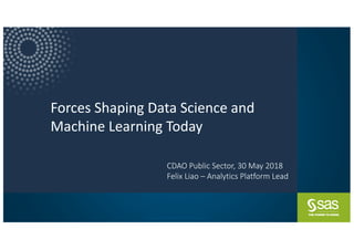 Copyright © SAS Institute Inc. All rights reserved.
Forces Shaping Data Science and
Machine Learning Today
CDAO Public Sector, 30 May 2018
Felix Liao – Analytics Platform Lead
 