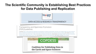 The Scientific Community is Establishing Best Practices
for Data Publishing and Replication
 