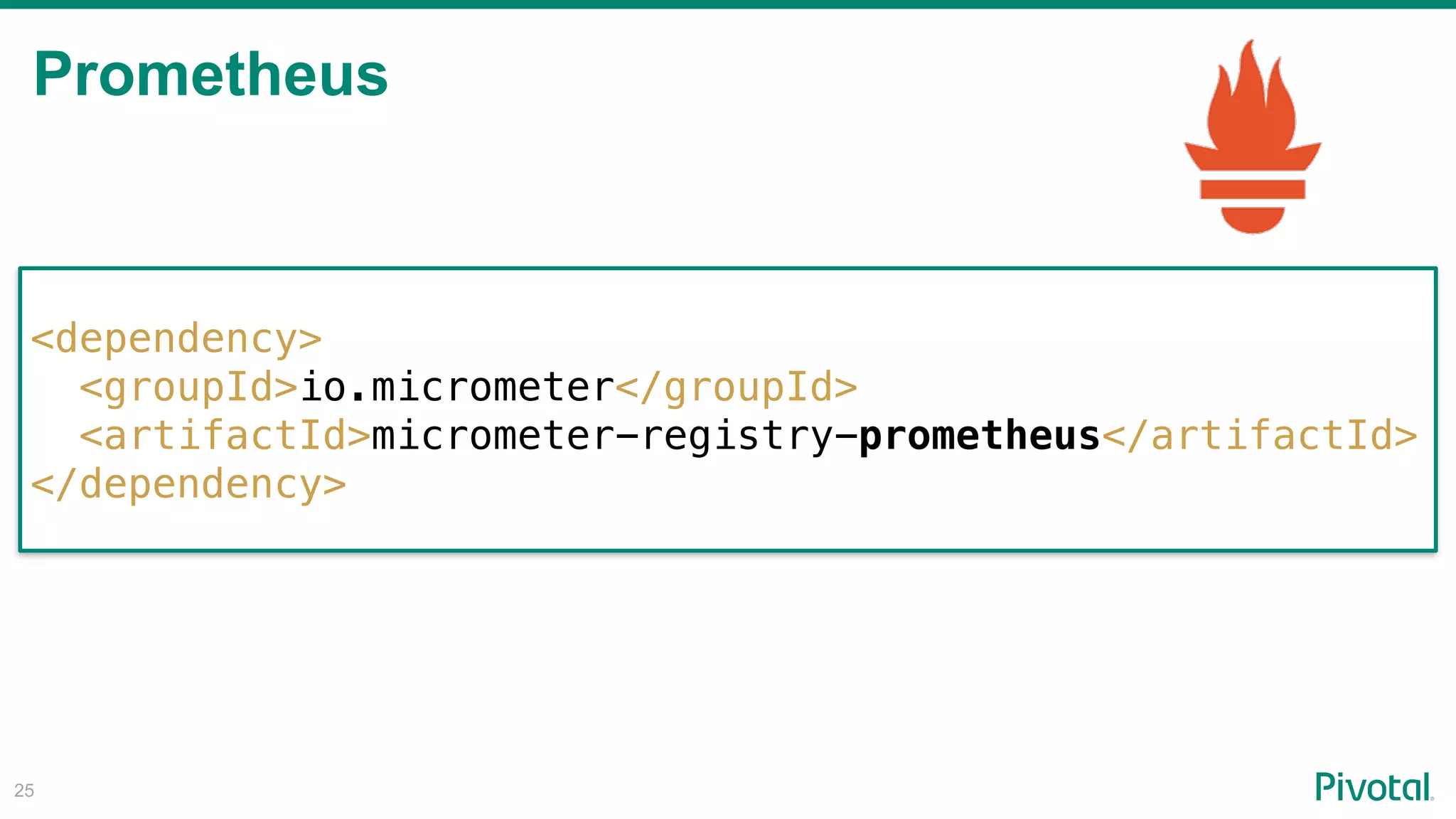 Prometheus
!25
<dependency>
<groupId>io.micrometer</groupId>
<artifactId>micrometer-registry-prometheus</artifactId>
</dependency>
 