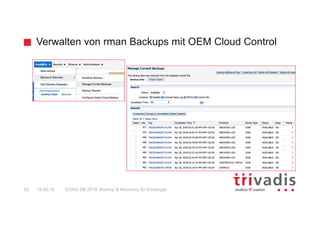 Verwalten von rman Backups mit OEM Cloud Control
DOAG DB 2018: Backup & Recovery für Einsteiger25 16.05.18
 