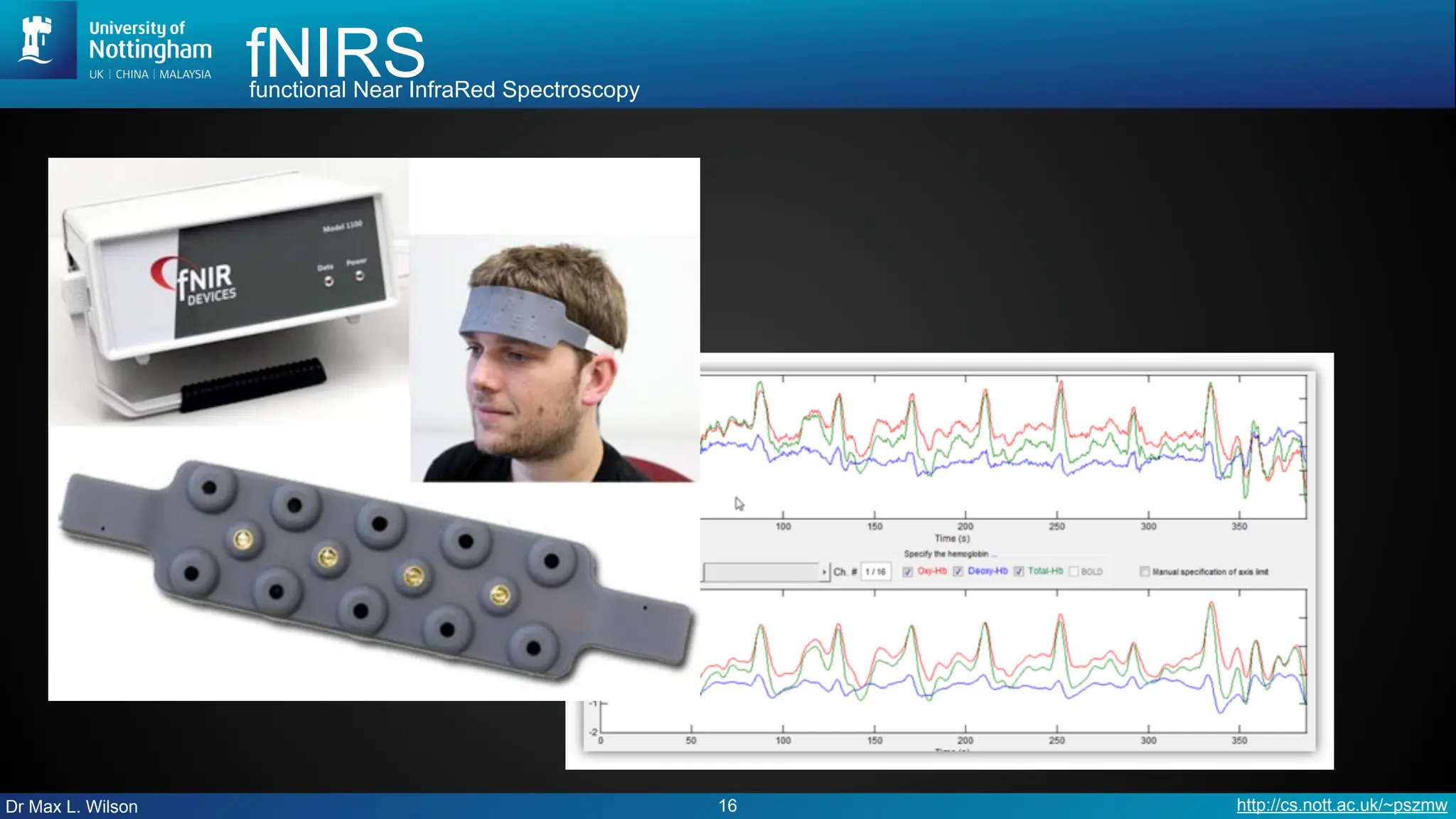Dr Max L. Wilson http://cs.nott.ac.uk/~pszmw
fNIRS
16
functional Near InfraRed Spectroscopy
 
