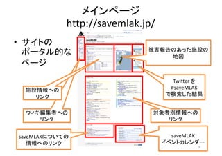 http://savemlak.jp/
•
saveMLAK
Twitter
#saveMLAK
saveMLAK
9
 