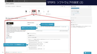 15
実行コマンドを入力
バージョンを指定
ライセンスサーバの情報を入力
STEP2: ソフトウェアの設定 (2)
 