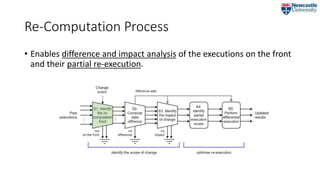 Re-Computation Process
• Enables difference and impact analysis of the executions on the front
and their partial re-execution.
 