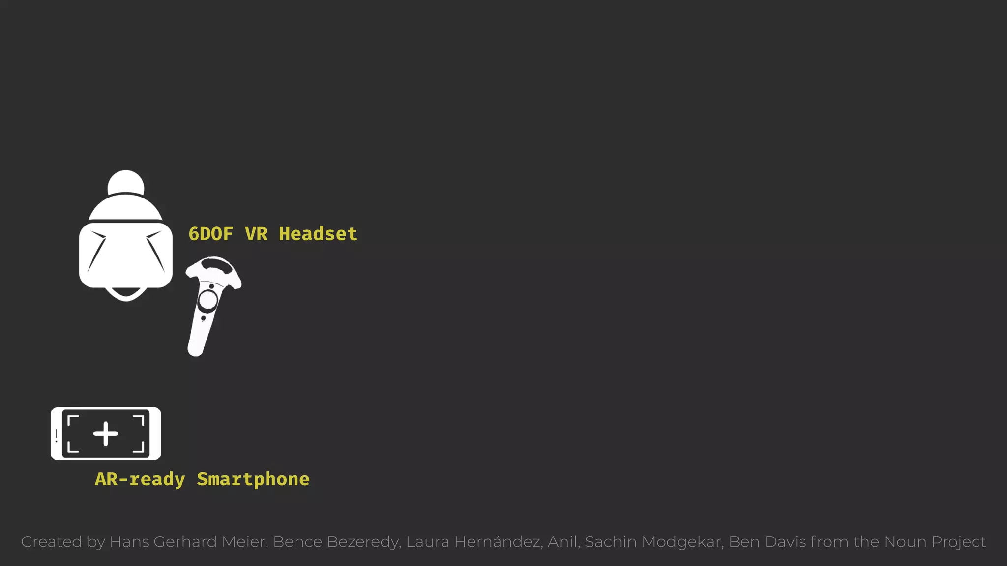 6DOF VR Headset AR-ready Smartphone Created by Hans Gerhard Meier, Bence Bezeredy, Laura Hernández, Anil, Sachin Modgekar, Ben Davis from the Noun Project 