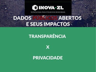 DADOS PÚBLICOS ABERTOS
E SEUS IMPACTOS
TRANSPARÊNCIA
X
PRIVACIDADE
 