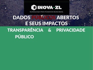 DADOS PÚBLICOS ABERTOS
E SEUS IMPACTOS
TRANSPARÊNCIA & PRIVACIDADE
PÚBLICO
 