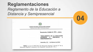 Modelo imperante de Educación
Abierta y a Distancia en Paraguay
Semipresencialidad	–	
Blended	Learning	
•  Encuentros	
pre...