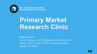 AUGUST 2018
CAMBRIDGE, MA
MIT HMS Healthcare
Innovation Bootcamp
Primary Market
Research Clinic
MIT HMS HEALTHCARE
INNOVATION BOOTCAMP
 