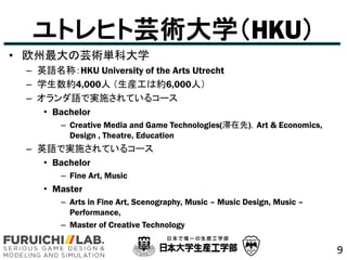 ȥҥܿgѧHKU
? ŷܿggƴѧ
C ӢZƣHKU University of the Arts Utrecht
C ѧs4,000 bϼs6,000ˣ
C ZǌgʩƤ륳`
? Bachelor
C Creative Media and Game Technologies()Art & Economics,
Design , Theatre, Education
C ӢZǌgʩƤ륳`
? Bachelor
C Fine Art, Music
? Master
C Arts in Fine Art, Scenography, Music C Music Design, Music C
Performance,
C Master of Creative Technology
9
 