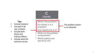 19
The problem owner
is an advocate
Tips:
• Context matters!
• Use both % &
raw numbers
• Include both
direct and
indirect effects
• Include what the
outcome causes
 