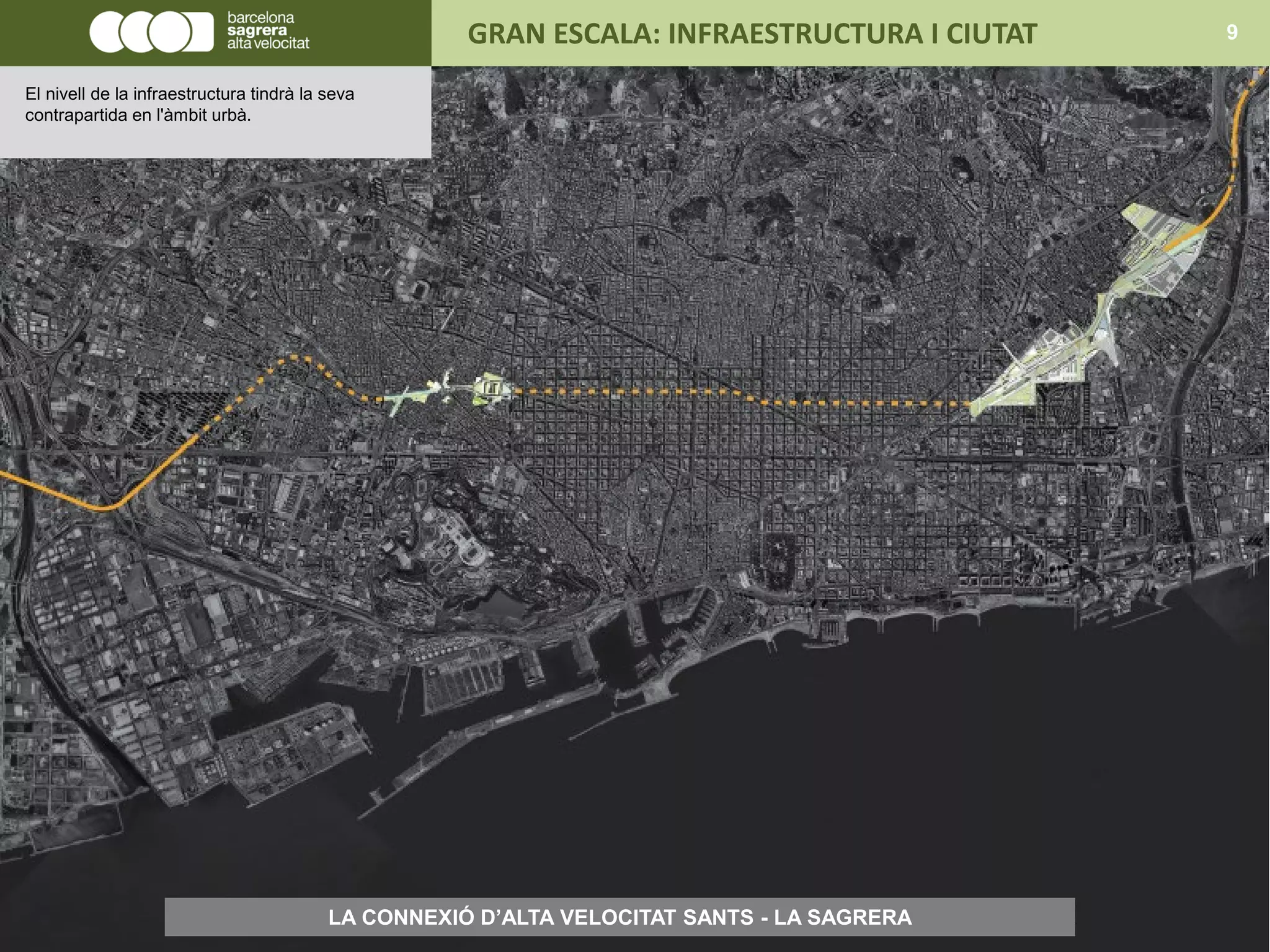 SANTS AND LA SAGRERA CONNECTION
LA CONNEXIÓ D’ALTA VELOCITAT SANTS - LA SAGRERA
GRAN ESCALA: INFRAESTRUCTURA I CIUTAT 9
El nivell de la infraestructura tindrà la seva
contrapartida en l'àmbit urbà.
 