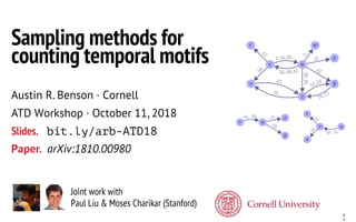 1
Joint work with
Paul Liu & Moses Charikar (Stanford)
Sampling methods for
counting temporal motifs
Austin R. Benson · Cornell
ATD Workshop · October 11, 2018
Slides. bit.ly/arb-ATD18
Paper. arXiv:1810.00980
 