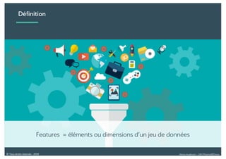 Alexia Audevart – 24H Pharma@Dreux© Tous droits réservés - 2018
Features = éléments ou dimensions d’un jeu de données
Définition
 