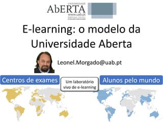 Alunos pelo mundoCentros de exames
E-learning: o modelo da
Universidade Aberta
Leonel.Morgado@uab.pt
Um laboratório
vivo de e-learning
 