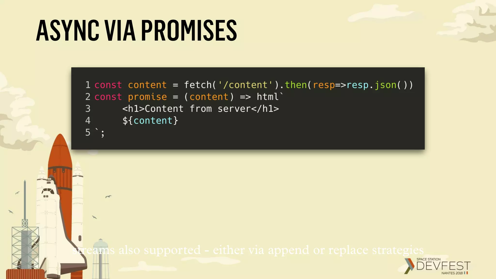 ASYNCVIAPROMISES
streams also supported - either via append or replace strategies
 