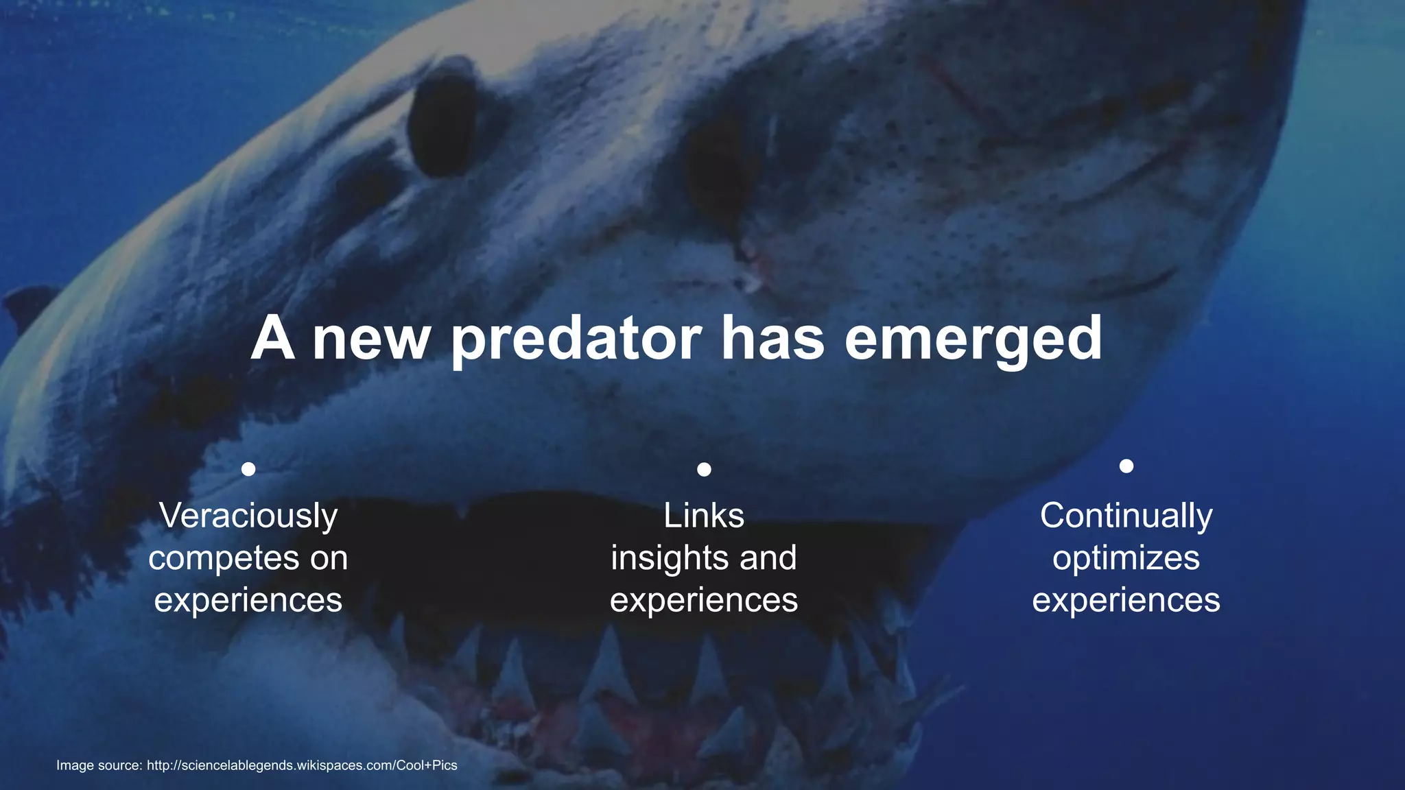 © 2018 FORRESTER. REPRODUCTION PROHIBITED.
Image source: http://sciencelablegends.wikispaces.com/Cool+Pics
A new predator has emerged
Continually
optimizes
experiences
Veraciously
competes on
experiences
Links
insights and
experiences
 