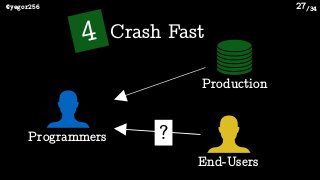 /34@yegor256 27
4 Crash Fast
Production
End-Users
Programmers ?
 