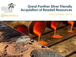 W W W . G R E A T P A N T H E R . C O M
W W W . B E A D E L L R E S O U R C E S . C O M . A U
Great Panther Silver Friendly
Acquisition of Beadell Resources
NOVEMBER 2018
 