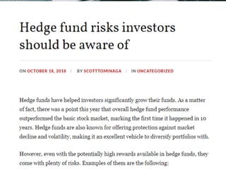 Hedge fund risks investors should be aware of