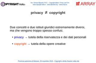 Copyright e diritto d'autore nella rete (Bolzano, nov. 2018)