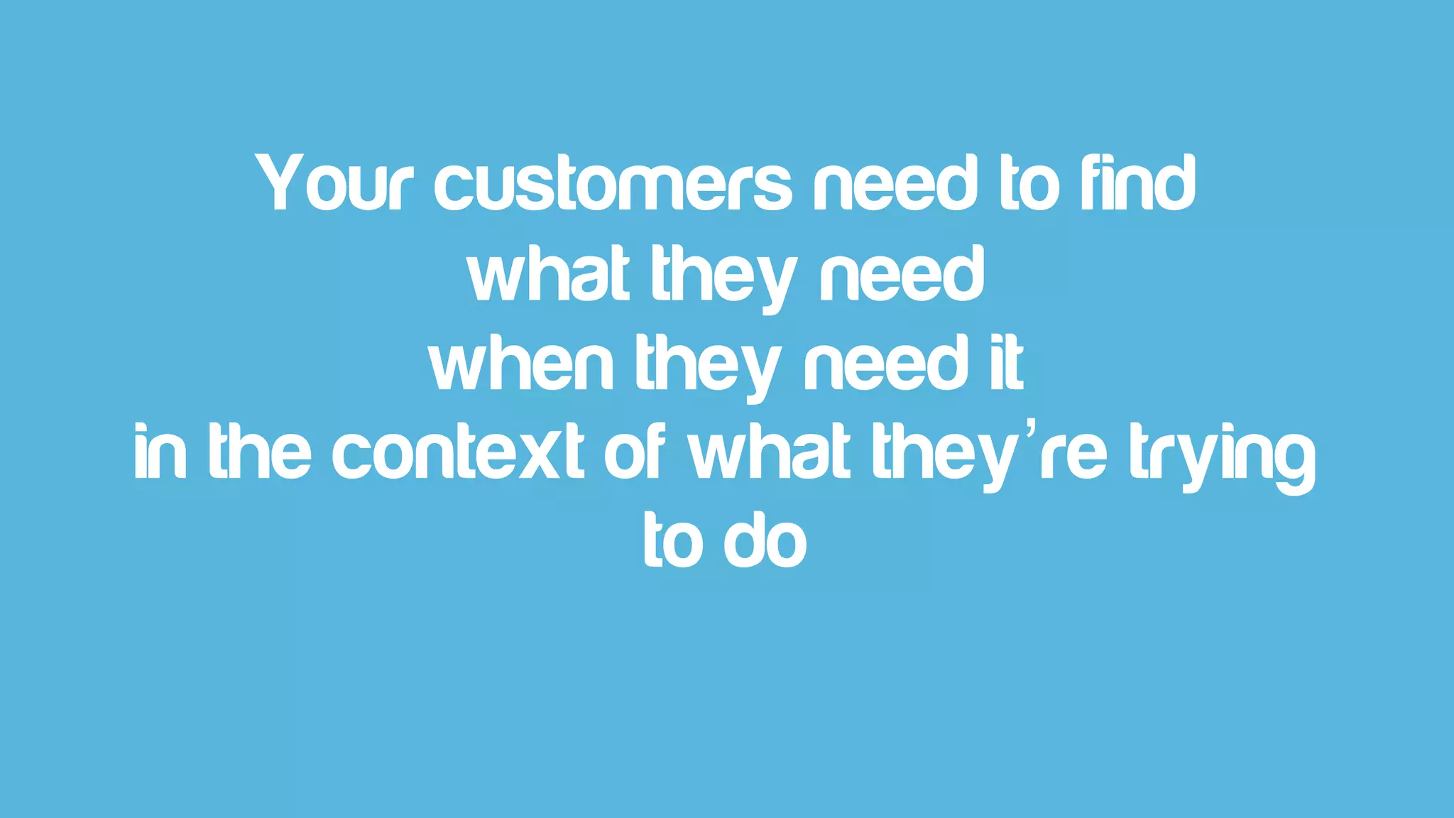 Your customers need to find
what they need
when they need it
in the context of what they’re trying
to do