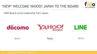 All Rights Reserved | FIDO Alliance | Copyright 201815
*NEW* WELCOME YAHOO! JAPAN TO THE BOARD
FIDO Board Level Leadership from Japan
2015.5~ 2017.5~Today
 