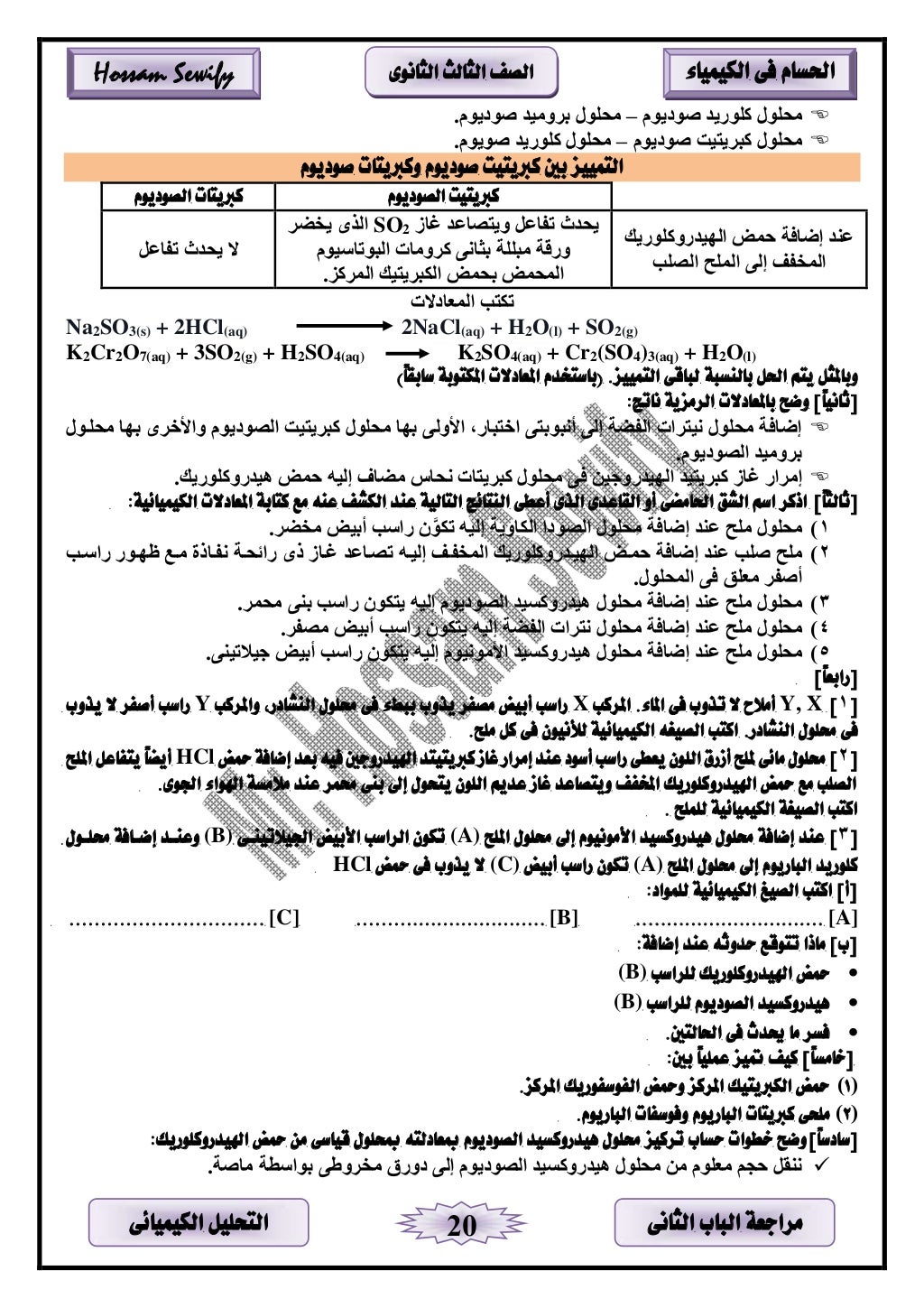 ‫مراجعة‬‫الباب‬‫الثانى‬‫الكيميائى‬ ‫التحليل‬ 20
‫الكيمياء‬ ‫فى‬ ‫احلسام‬‫الثانوى‬ ‫الثالث‬ ‫الصف‬Hossam Sewify
‫زلفدل‬‫دم...