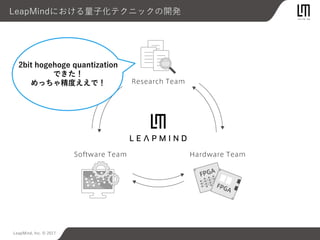 LeapMind, Inc. © 2017
LeapMindにおける量子化テクニックの開発
2bit hogehoge quantization
できた！
めっちゃ精度ええで！
 
