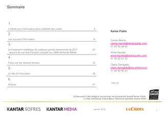 Janvier 2018
Sommaire
2
Kantar Public
Carine Marcé
carine.marce@kantarpublic.com
01 40 92 44 92
Anne Hipolite
anne.hipolit...
