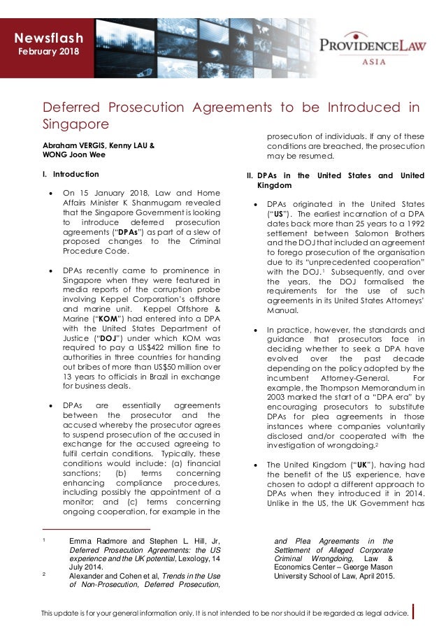 2018.02 Deferred prosecution agreements to be introduced in Singapore