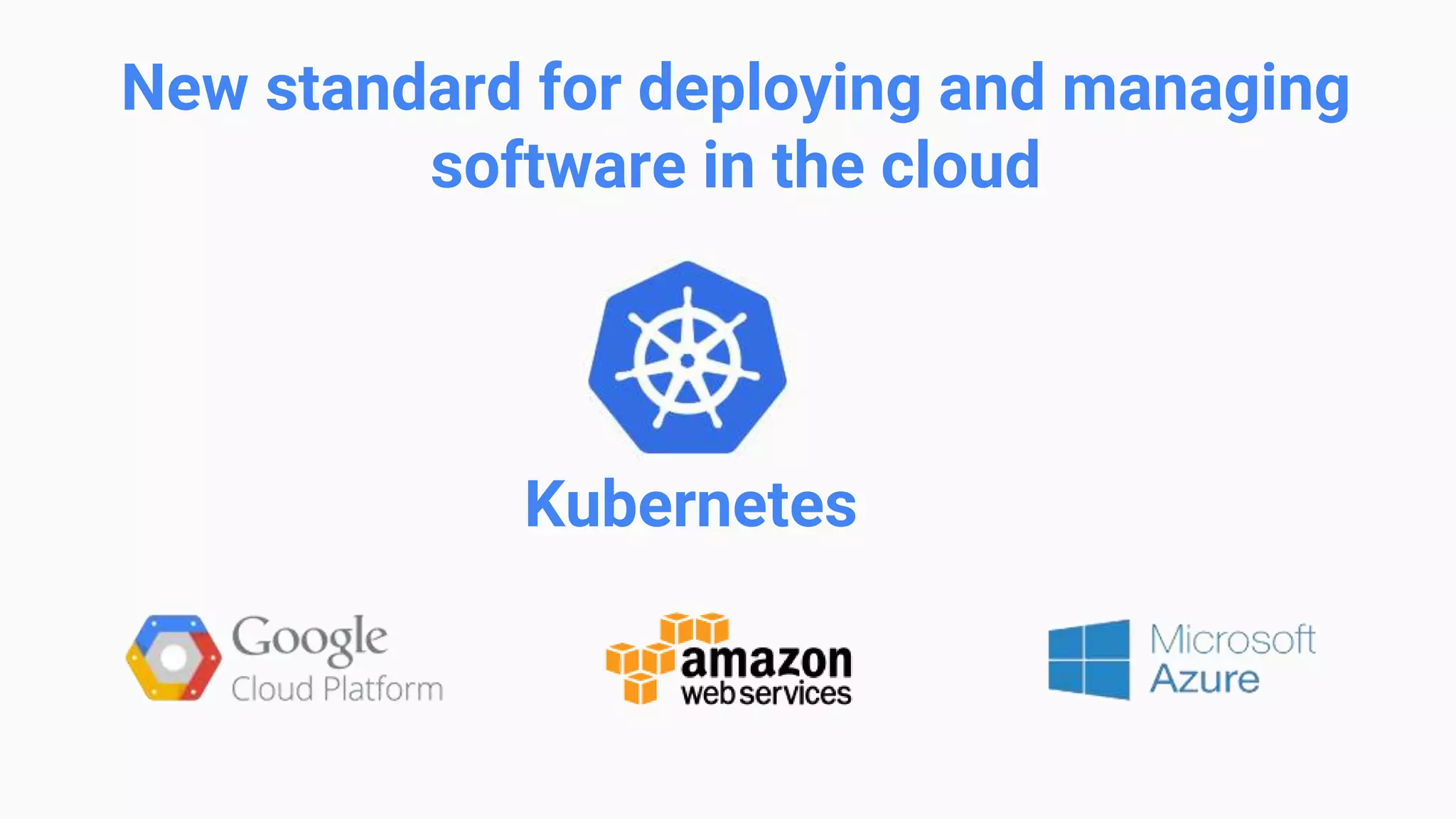 Kubernetes
New standard for deploying and managing
software in the cloud
 