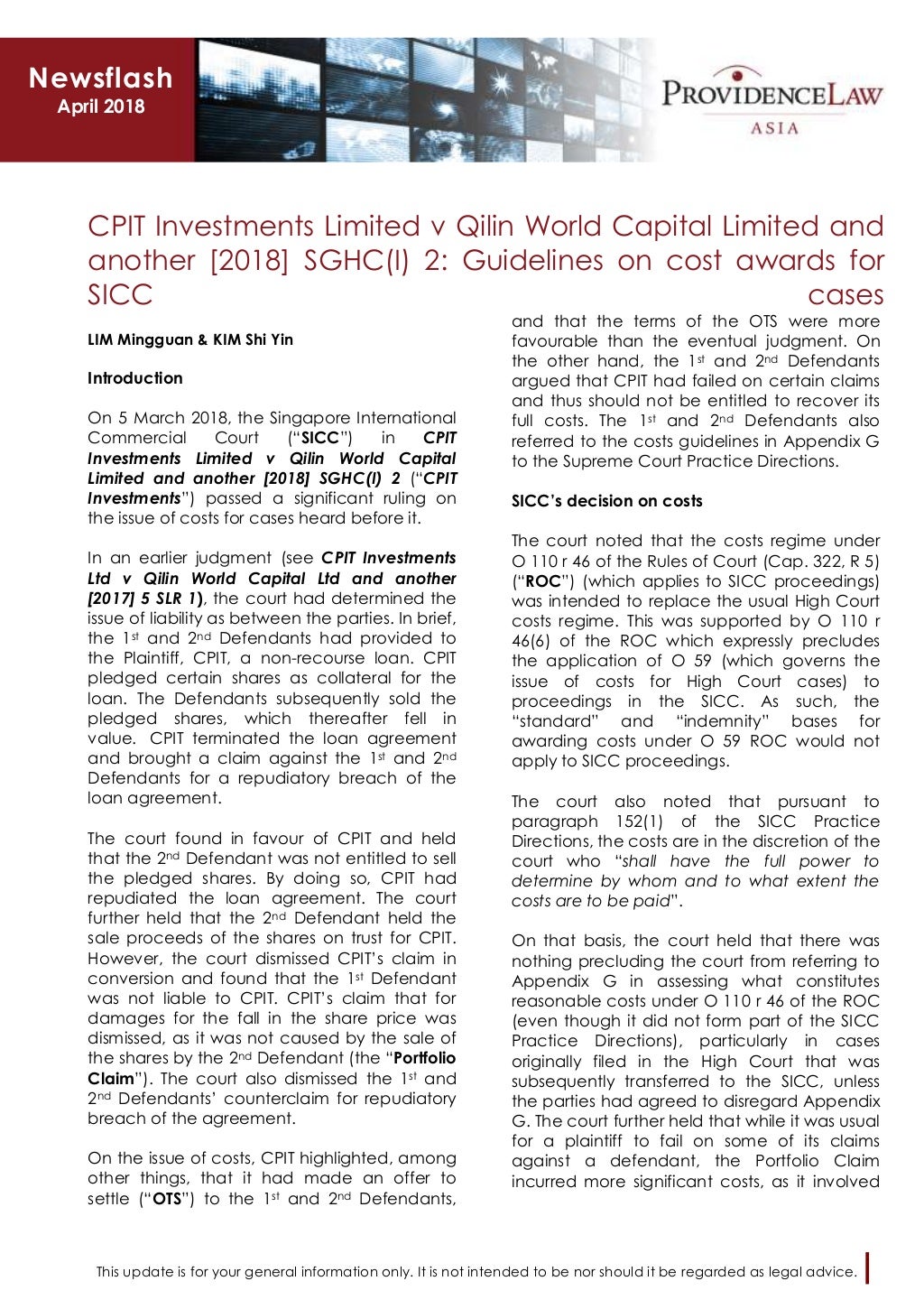 CPIT Investments Limited v Qilin World Capital Limited and another