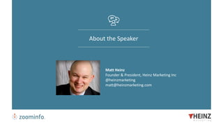 Matt Heinz
Founder & President, Heinz Marketing Inc
@heinzmarketing
matt@heinzmarketing.com
About the Speaker
 