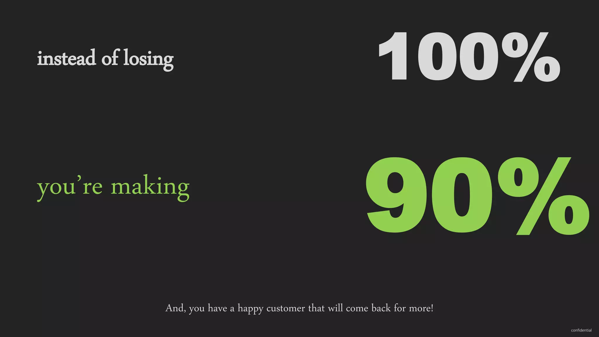 confidential instead of losing you’re making And, you have a happy customer that will come back for more! 100% 90% 
