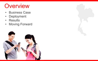 • Business Case
• Deployment
• Results
• Moving Forward
Overview
 