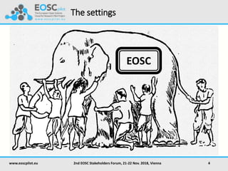 The settings
www.eoscpilot.eu 2nd EOSC Stakeholders Forum, 21-22 Nov. 2018, Vienna 4
EOSC
 