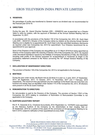 2018.03.31 Eros Television Directors Report 2