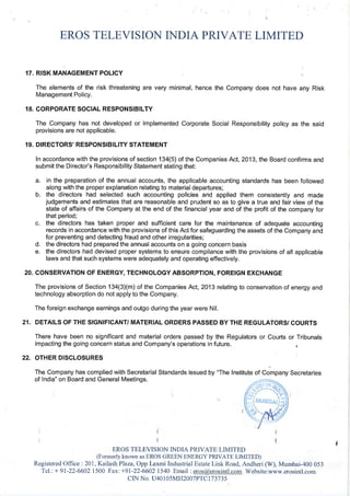 2018.03.31 Eros Television Directors Report 2