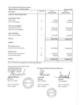 2018.03.31 Eros Television Directors Report