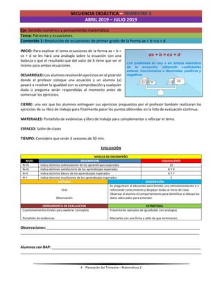 Sentido Ax Planeacion Trimestre 3 - Matematicas 2do | PDF