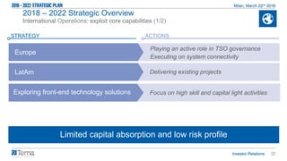 22
Limited capital absorption and low risk profile
2018 – 2022 Strategic Overview
International Operations: exploit core capabilities (1/2)
Delivering existing projects
STRATEGY
Focus on high skill and capital light activities
LatAm
Exploring front-end technology solutions
ACTIONS
Playing an active role in TSO governance
Executing on system connectivity
Europe
 
