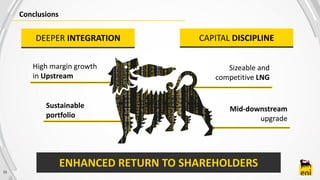 DEEPER INTEGRATION
High margin growth
in Upstream
Mid-downstream
upgrade
Sustainable
portfolio
Sizeable and
competitive LNG
ENHANCED RETURN TO SHAREHOLDERS
CAPITAL DISCIPLINE
Conclusions
33
 