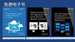 免费电子书
48
https://aka.ms/azuredevebook https://aka.ms/modernizeappebook https://aka.ms/microservicesebook
Michael Crump
Barry Luijbregts
 