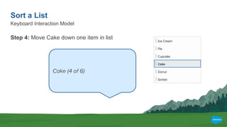 Sort a List
Step 5: Drop Cake in position 4
Keyboard Interaction Model
 