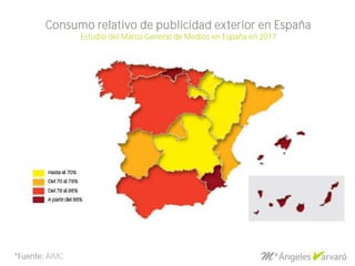 Consumo relativo de publicidad exterior en España
Estudio del Marco General de Medios en España en 2017
*Fuente: AIMC
 