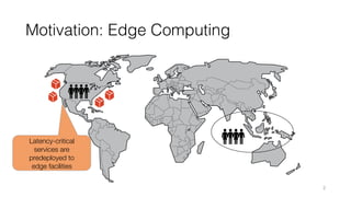 Motivation: Edge Computing
2
Latency-critical
services are
predeployed to
edge facilities
 